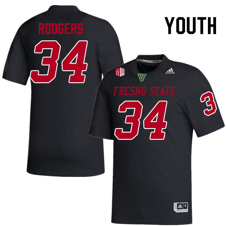 Youth #34 Caden Rodgers Fresno State Bulldogs College Football Jerseys Stitched-Black